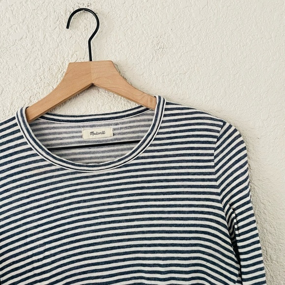 Madewell Navy & White Stripe Side Tie Long Sleeve Top - Picture 4 of 9